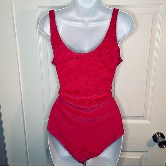 Modcloth I Want Velour Velour Velour Bodysuit Floral Texture Fuchsia Hot Pink M - Picture 9 of 13